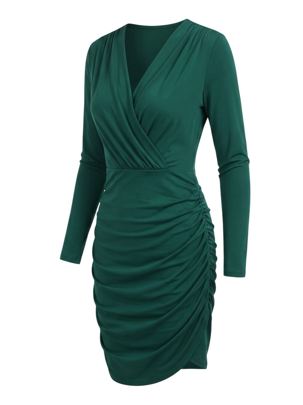 Grace Karin Women's L Scrunched Bodycon Green Mini Party Dress Long Sleeve